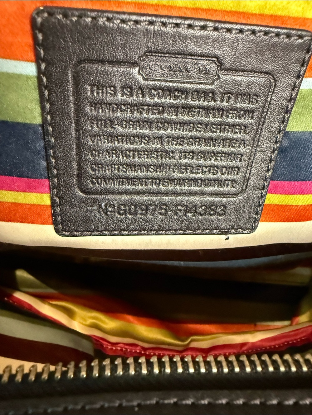 COACH Bleeker Black Leather Shoulder Tote with Legacy Stripe Lining 09’ 14383 - Picture 9 of 9